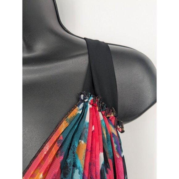 Abstract Pleated Asymmetrical Dress Colorful Art Print Flowy Boho Resort Size 6 - Picture 9 of 14